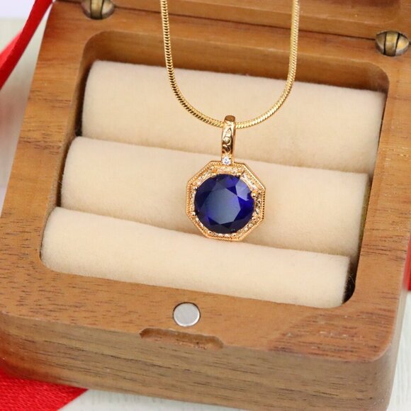 "Royal Purple Gemstone Pendant in Gold Octagon Frame, XPPT1390 - Picture 7 of 13